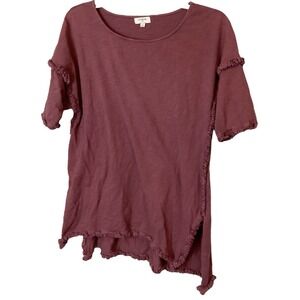 Umgee Purple Short Sleeve Triangle Distressed Hemline‎   Blouse Women's Size M